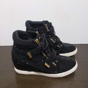 INC International Concepts Debby Wedge Sparkle Rhinestones Black Sneakers 9